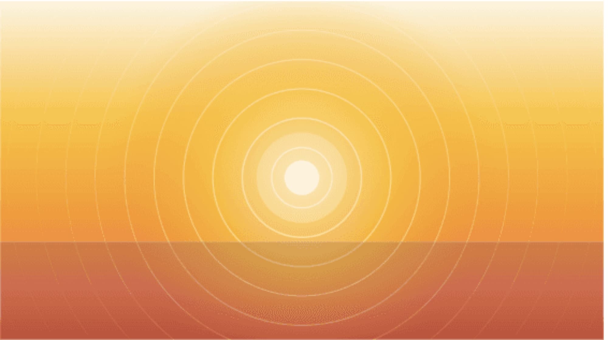 Concentric rings radiating from a bright sun over a warm orange horizon