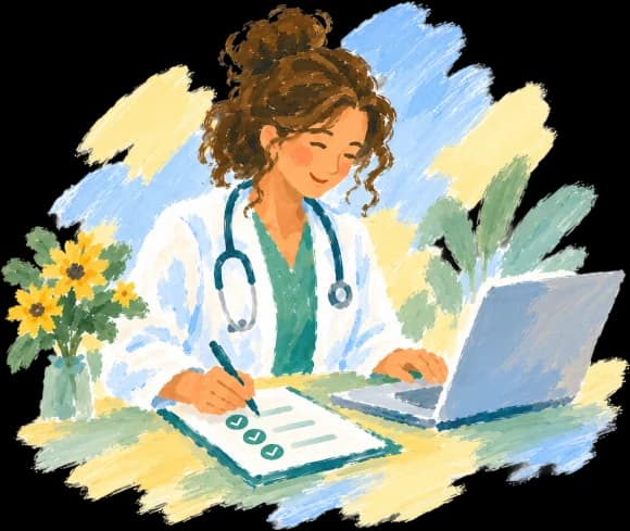 Illustration of a clinician reviewing a treatment plan