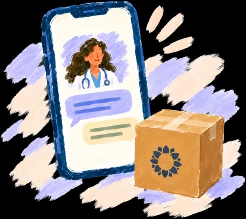 Illustration of a phone check-in and a shipped prescription