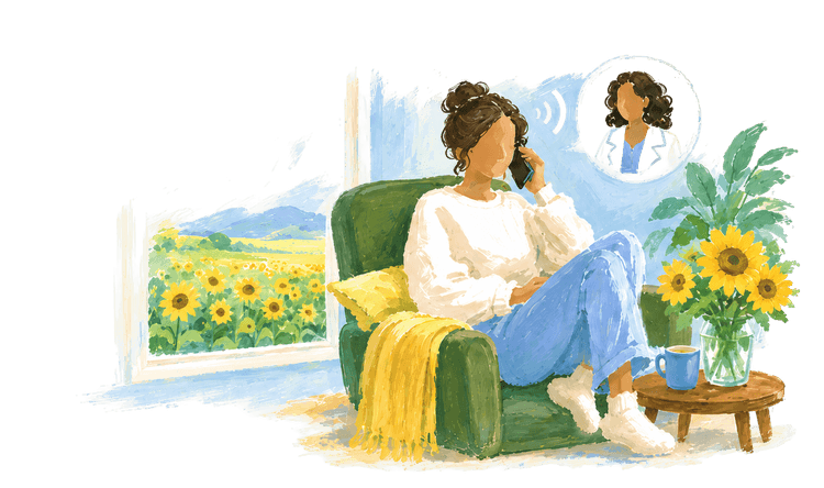 Illustration of a video call with a licensed therapist